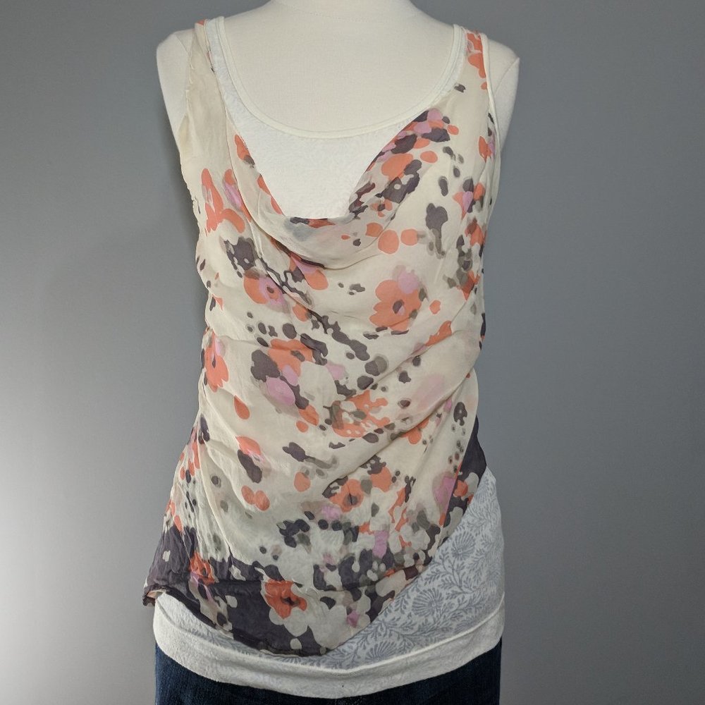 LANGUAGE Los Angeles Floral Overlay Sheer Top XS